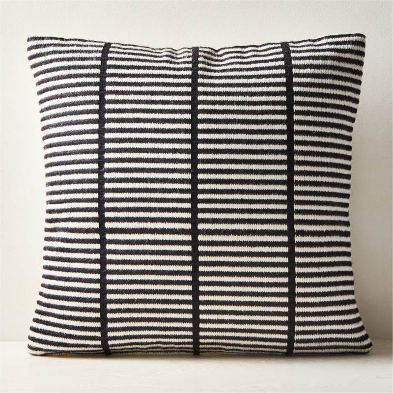 Stria Black and White Woven Silk Throw Pillow with Feather-Down Insert 23'' by Ackerman + Reviews... | CB2