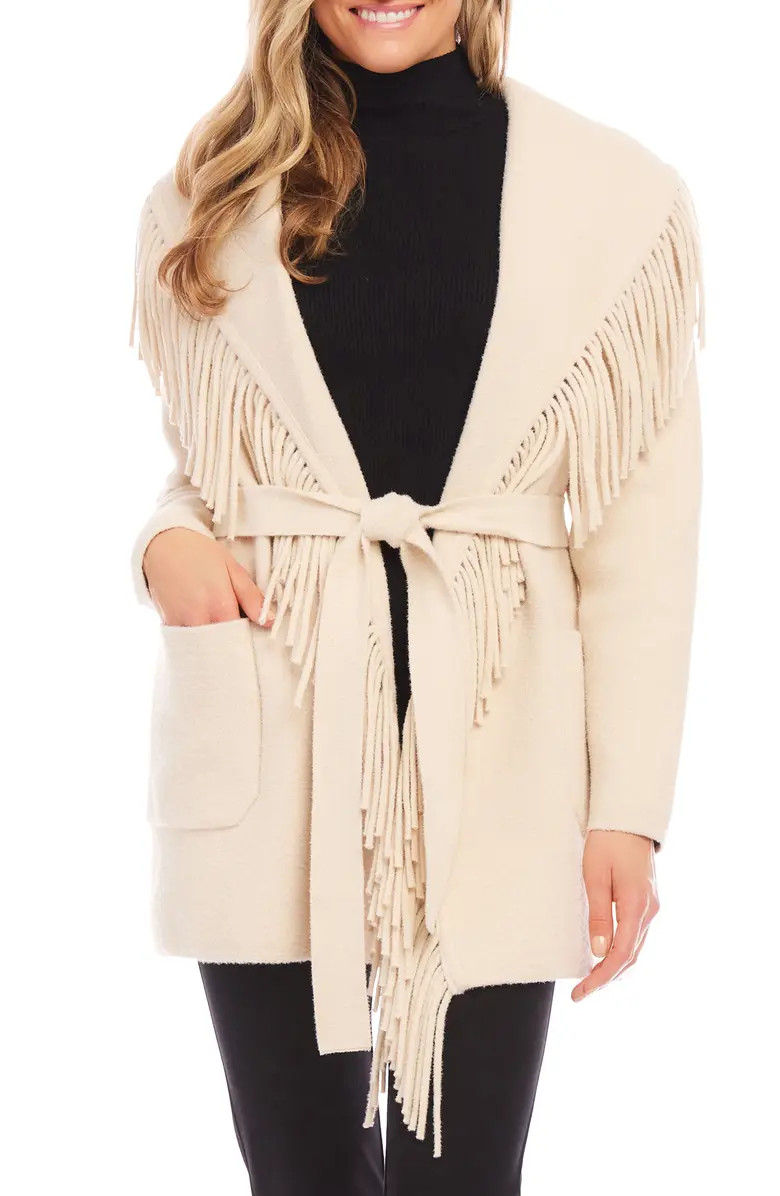 Karen Kane Fringe Trim Belted Sweater Coat | Nordstrom | Nordstrom