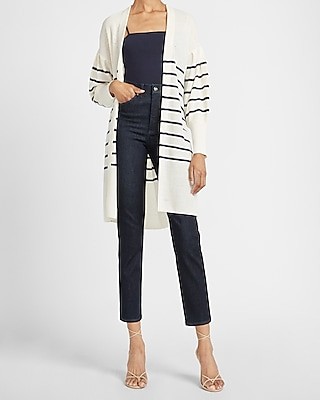 Striped Balloon Sleeve Long Cardigan | Express