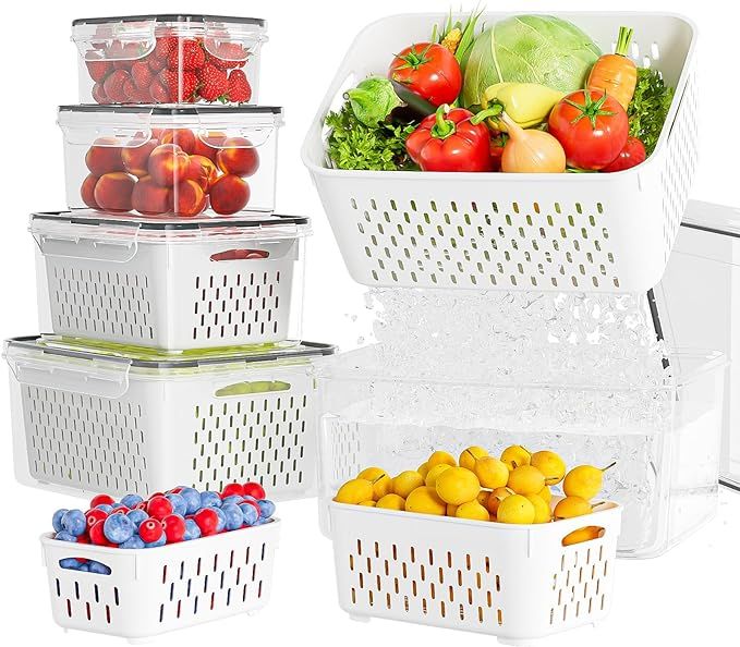 5 Pack Fruit Storage Containers for Fridge with Removable Colanders - Food Storage Containers wit... | Amazon (US)