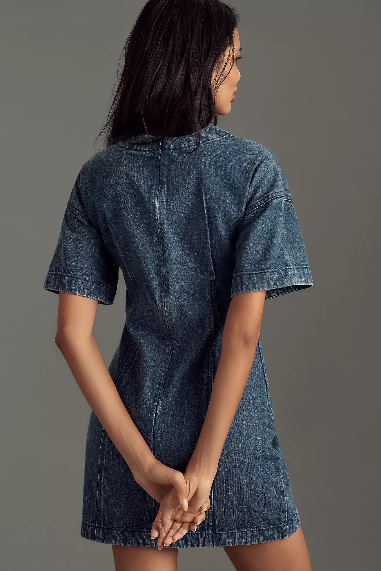 Dhruv Kapoor Short-Sleeve Embroidered Heart Denim Mini Dress | Anthropologie (US)