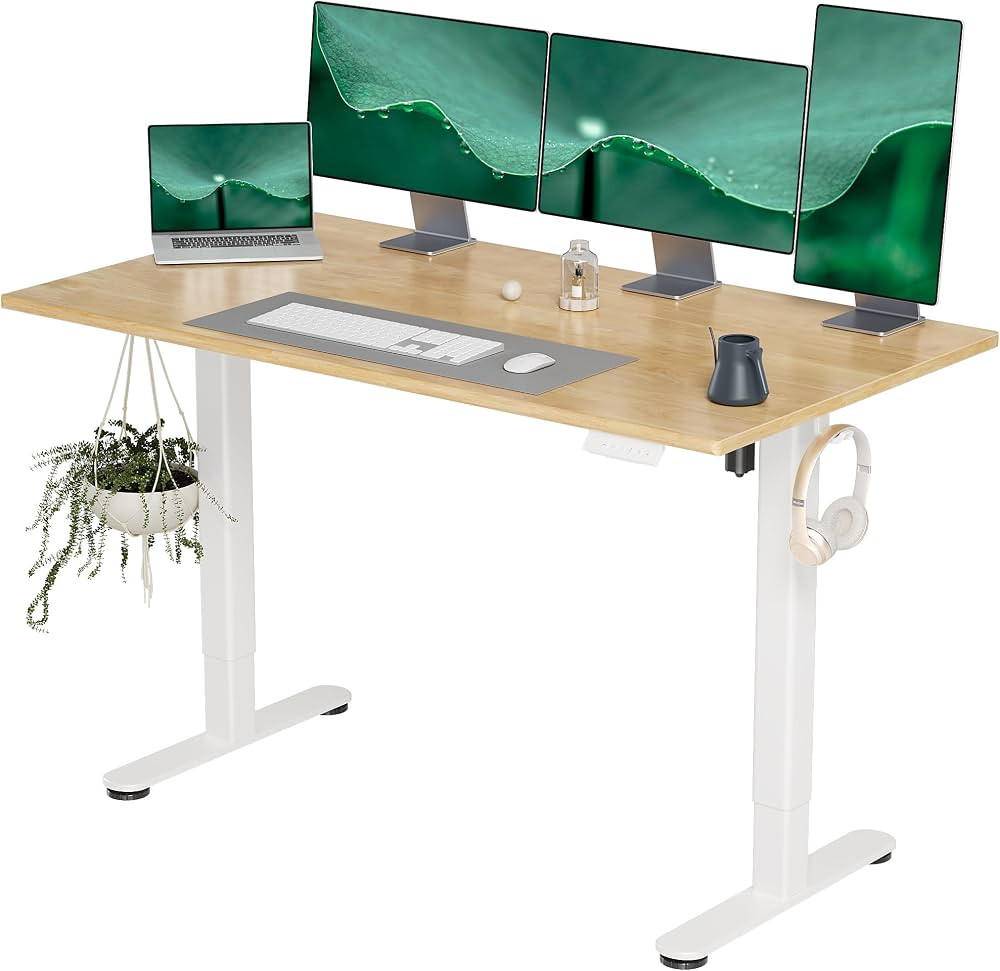 Solid Wood Electric Standing Desk, 55x24 Inches Adjustable Height Stand up Desk with Whole Piece ... | Amazon (US)