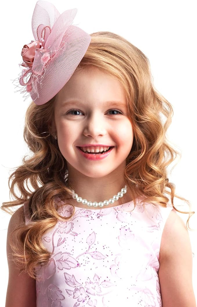 Zinniday Cute Mini Fascinator Hats - Pink Mini Elegant Veil Mesh Hat with Pearl Necklace Set for ... | Amazon (US)