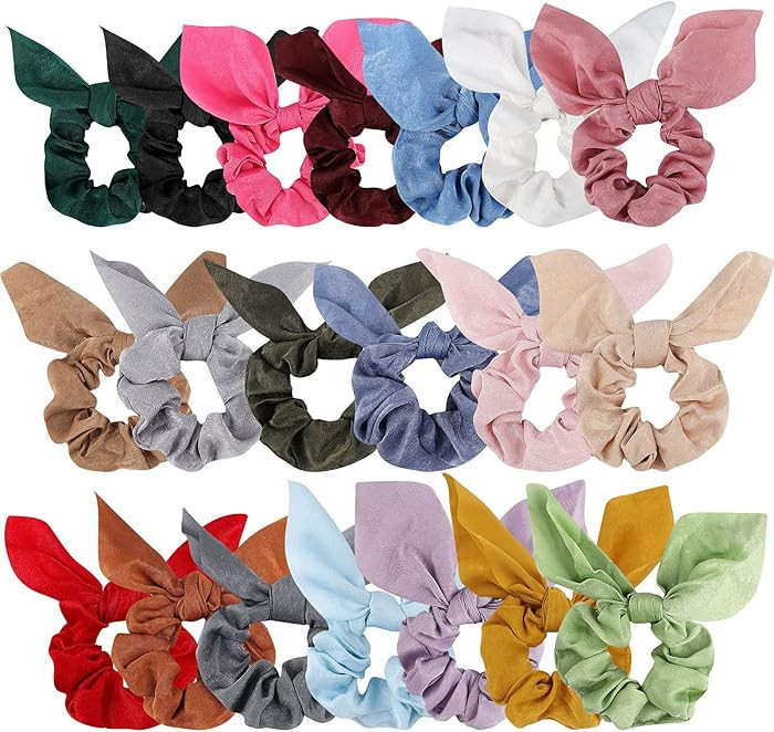 20 Pack Satin Scrunchies for Thick Hair, Hair Ties with Bow for Women's Hair, Bunny Ear Scrunchie... | Amazon (US)