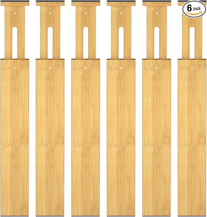 Bamboo Drawer Dividers,17-22" Adjustable Kitchen Drawer Organizer for Clothes,6 Pack Expandable D... | Amazon (US)