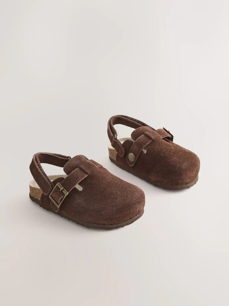 Chocolate Brown Leather Cushioned Footbed Clogs | Next US