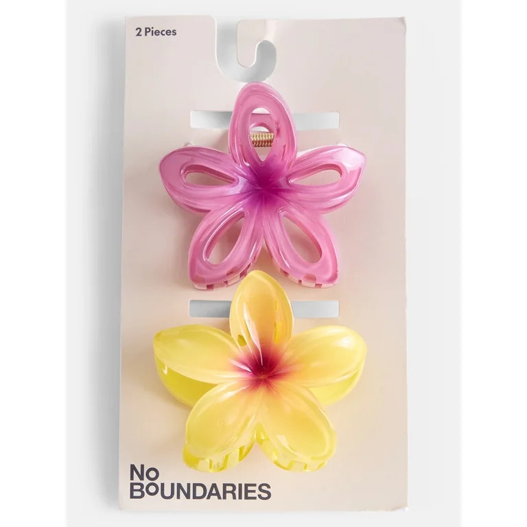No Boundaries Flower Hair Claw Clip Set, 2-Pack, Women's, Lime/Purple | Walmart (US)