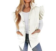 Valphsio Women's Ruffle Sleeve Puffer Vests Winter Button Down Padded Gilet with Pocket | Amazon (US)