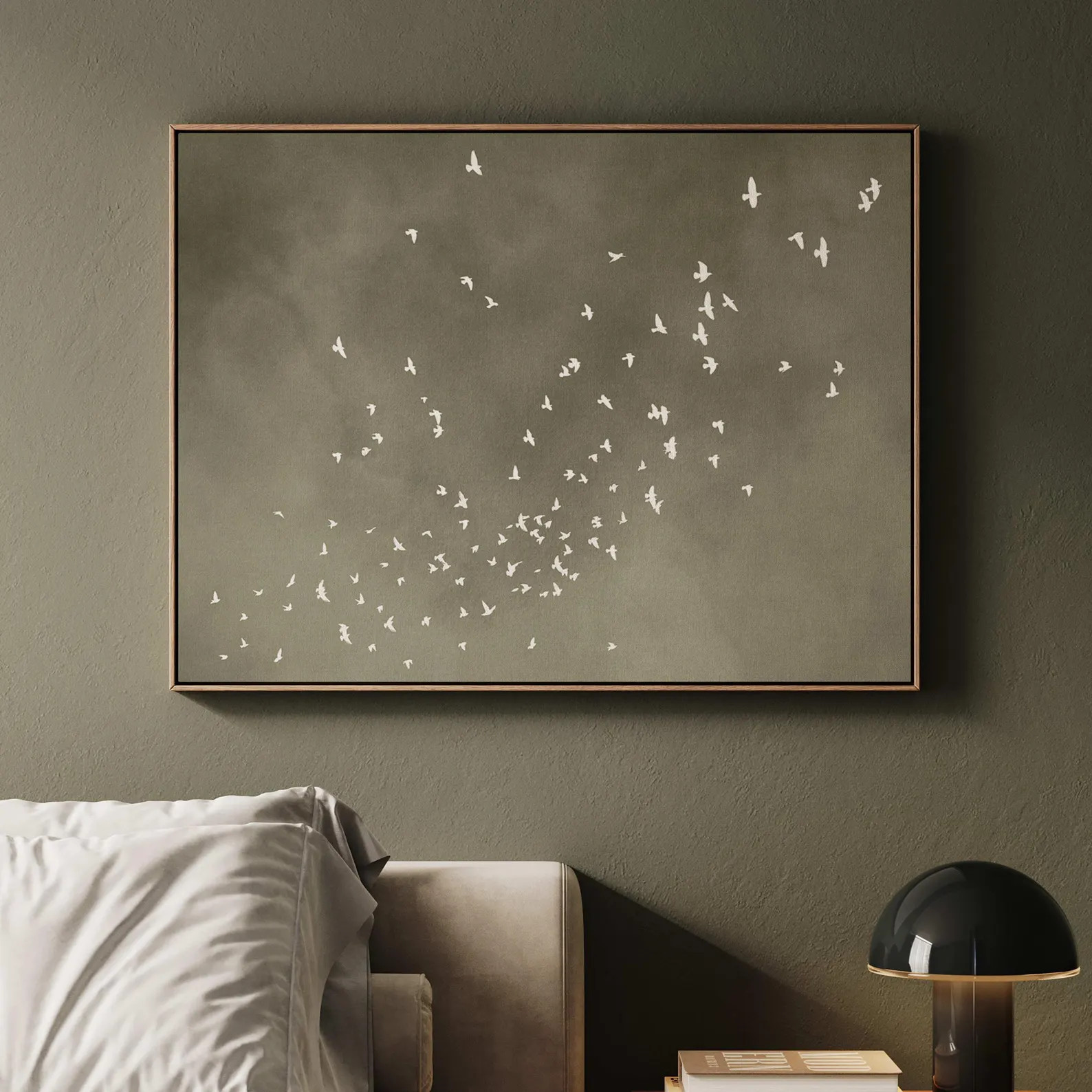 Wabi Sabi Birds Canvas Art, Sage Green Framed Print, Horizontal Sky Art, Large Minimalist Bedroom... | Etsy (US)