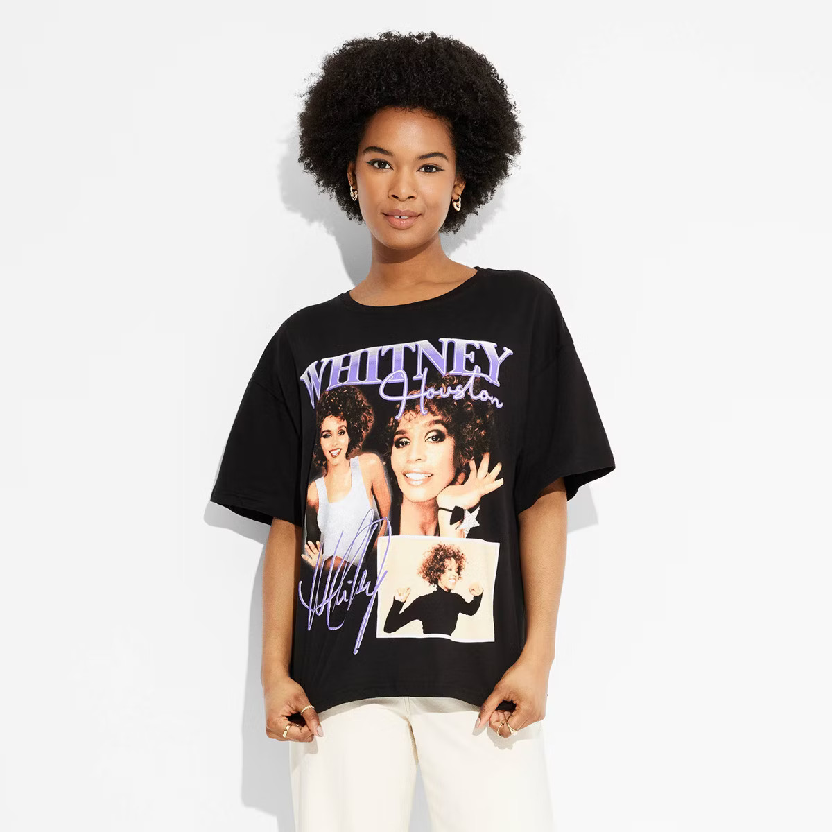 Women's Whitney Houston Oversized Short Sleeve Graphic T-Shirt - Black M | Target