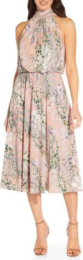 Watercolor Floral Halter Neck Chiffon Midi Dress | Nordstrom