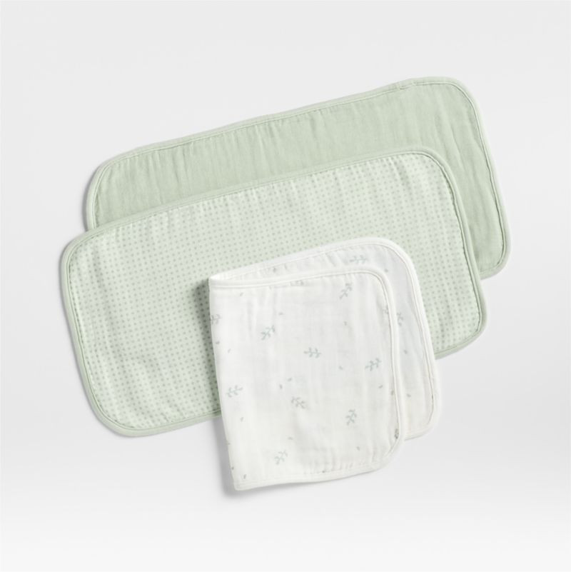 Mixed Print Muted Teal Organic Cotton Gauze Baby Burp Cloth, Set of 3 | Crate & Barrel