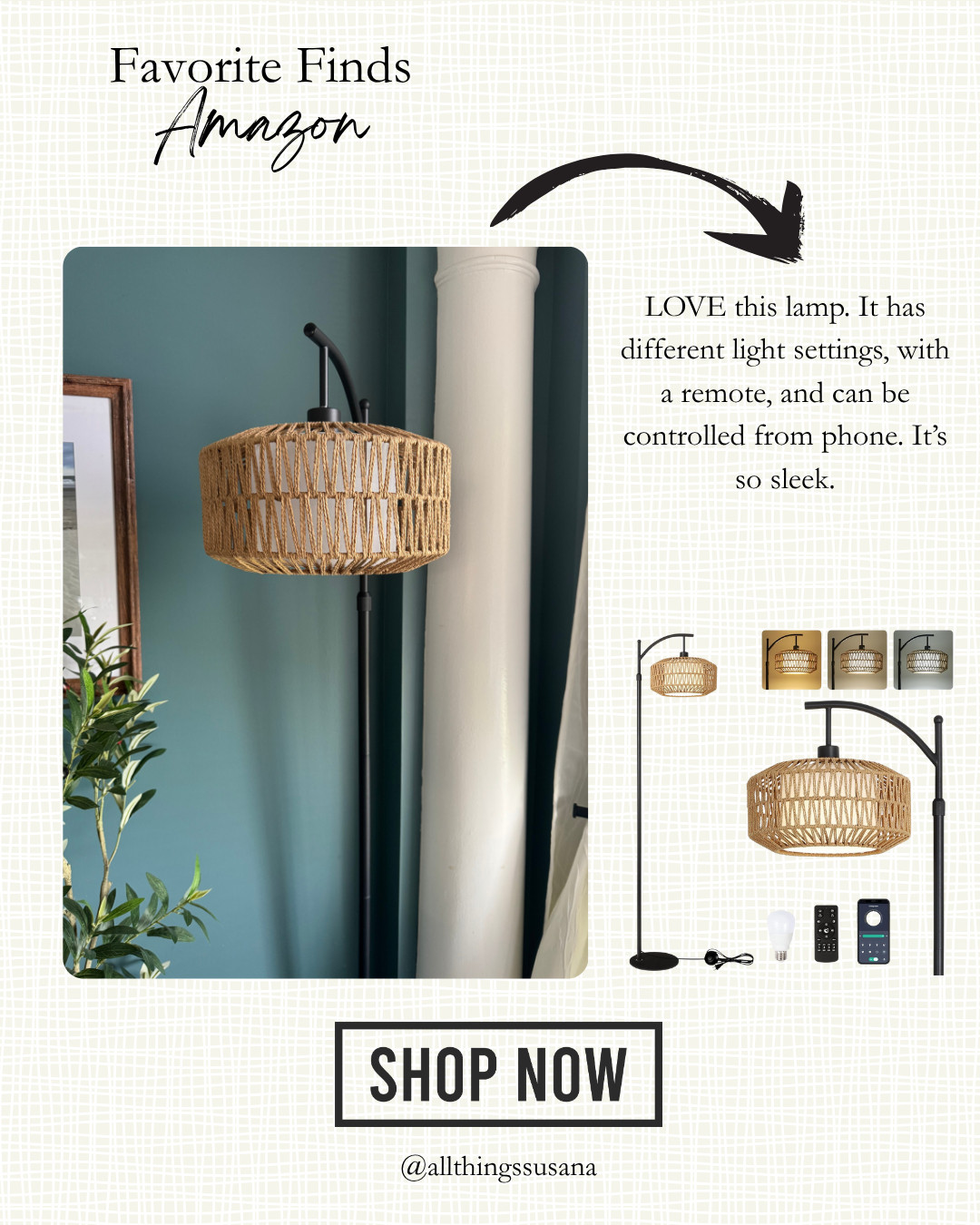 LOVE this lamp. It has different settings, with a remote, and can be controlled from phone. It's so sleek! 

 #LTKHome