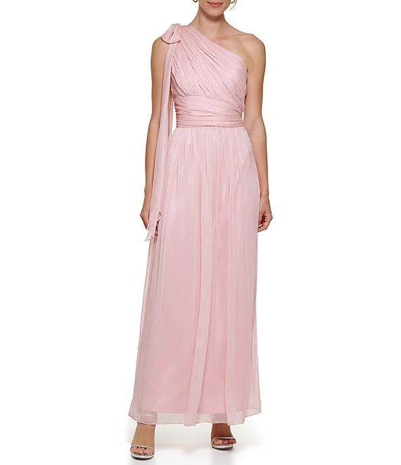 Asymmetrical One Shoulder Bow Detailed Ruched Gown | Dillard's