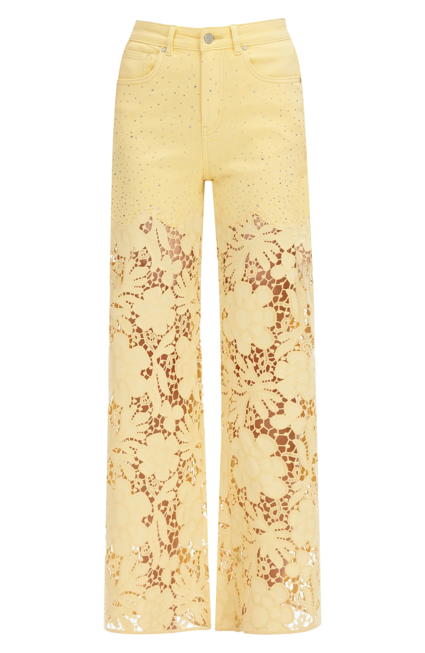 Crystal Embellished Lace Wide Leg Jeans | Nordstrom