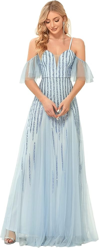 Ever-Pretty Womens V-Neck Ruffles Sleeve Floor-Length Formal Party Dress 50150 | Amazon (US)