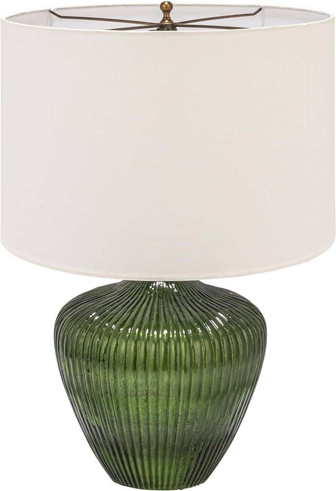 Creative Co-Op Green Glass Table Lamp with White Drum Shade | Amazon (US)