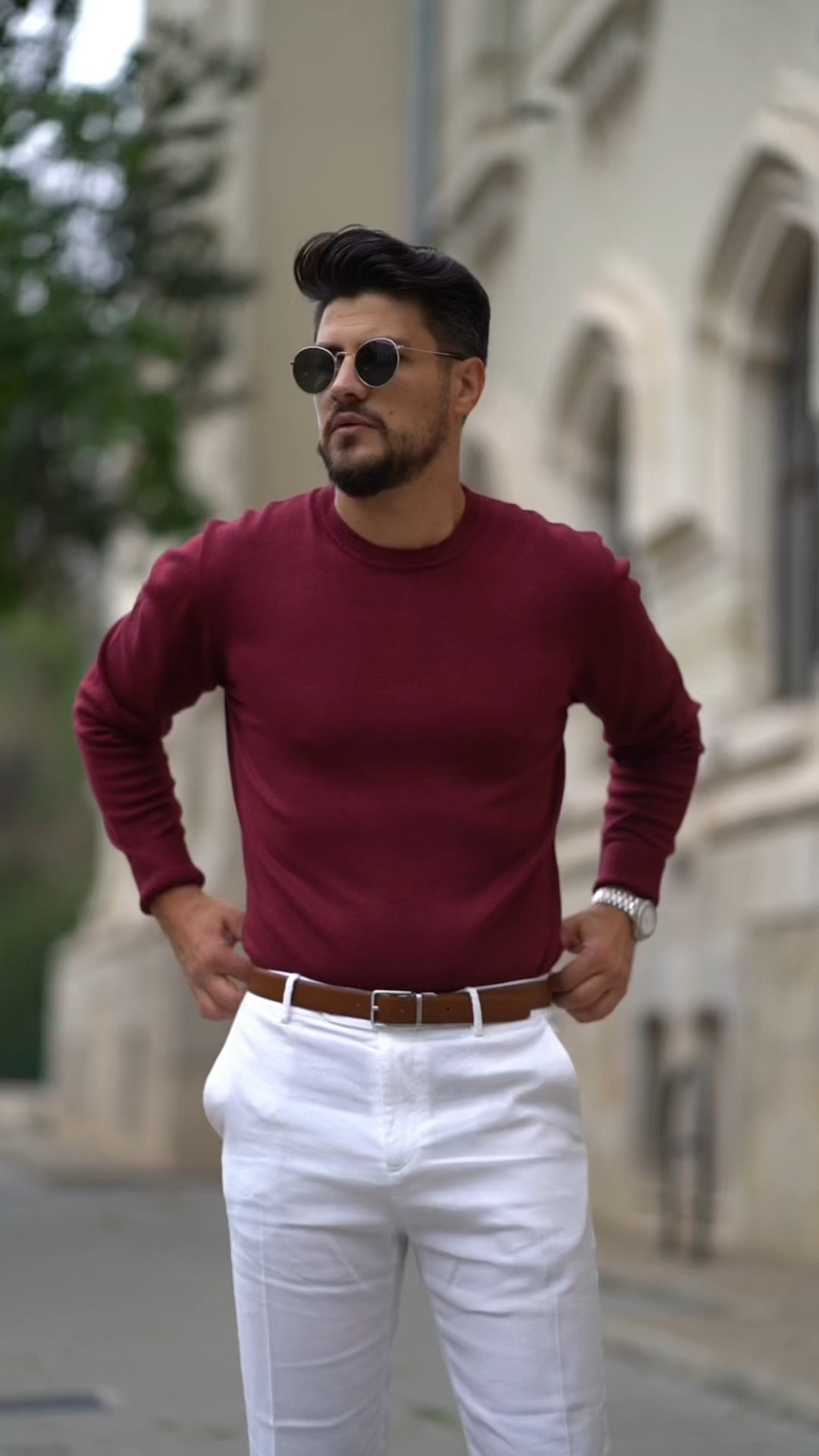 Effortless autumn vibes 🍂🍁 

Rocking a rich burgundy sweater paired with crisp white pants for a clean and bold contrast. Perfect for transitioning into cooler days with a touch of class and comfort. #MensFashion #FallStyle #LTKfit #AutumnEssentials"

#LTKFindsUnder100 #LTKVideo #LTKMens