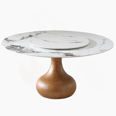 53" Round Dining Table with Modern Marble Look, Dining Room, Compact Space With Lazy Susan (Table Only) | Wayfair North America