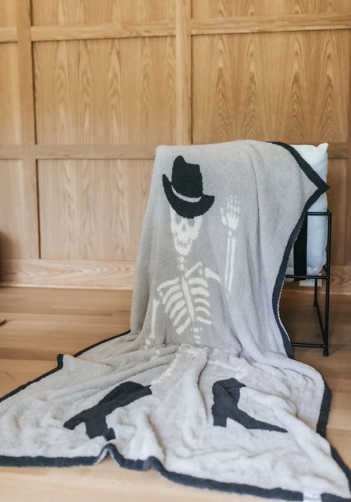 Skeleton Blanket, Halloween, Fall Home, TSC x Sarah Knuth- Skeleton Cowboy Buttery Blanket | The Styled Collection