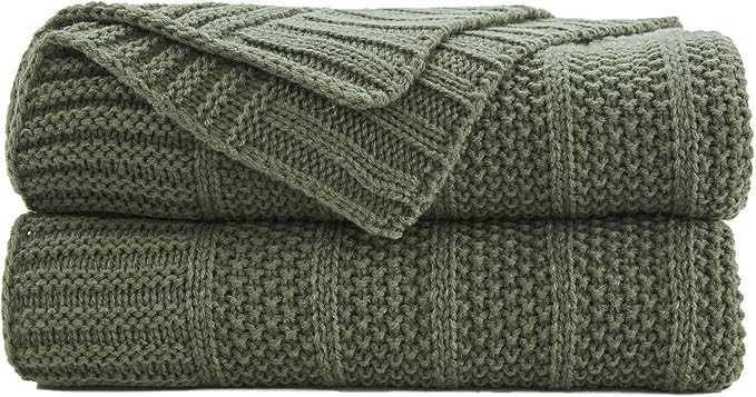 Douceur Olive Green Throw Blanket for Couch, Soft Cozy Lightweight Stripe Pattern Knitted Throw B... | Amazon (US)