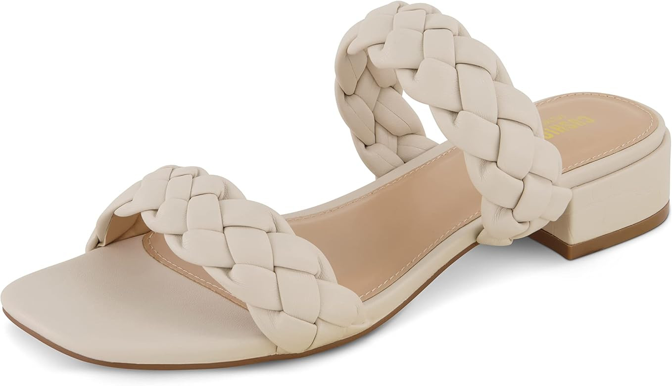 CUSHIONAIRE Women's Nan two band braided low block heel slide sandal +Memory Foam and Wide Widths Av | Amazon (US)
