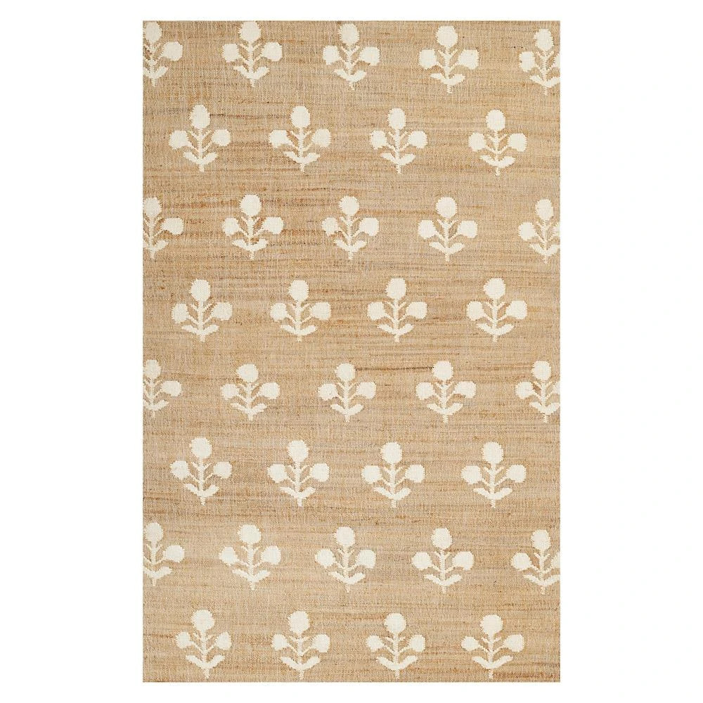Francine French Country Natural Floral Patterned Jute Rug - 9'x12' | Kathy Kuo Home