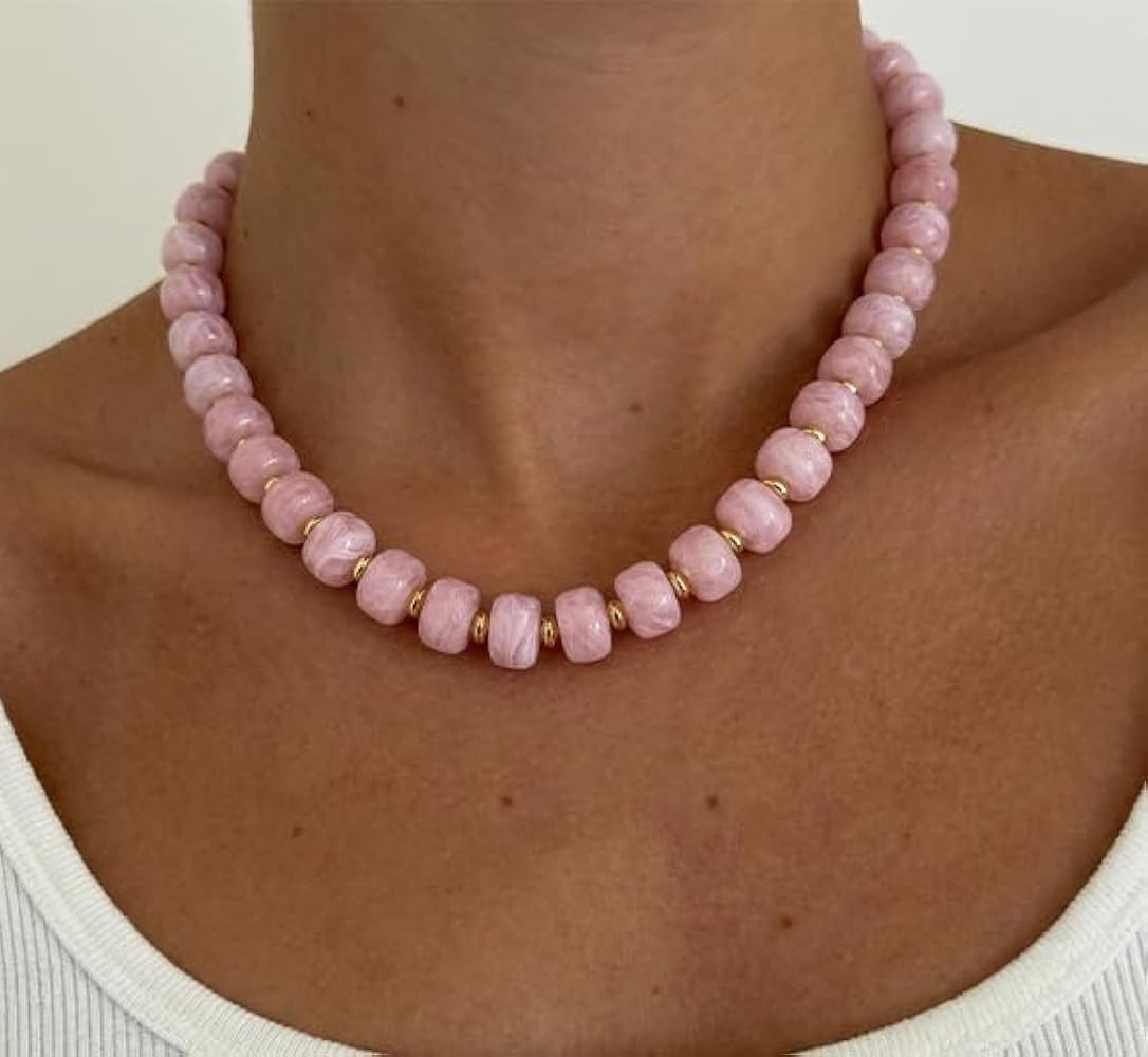 Amazon.com: HolidayQbee Beaded Necklace for Women Boho Bead Chunky Necklace Big Bead Necklace Fas... | Amazon (US)