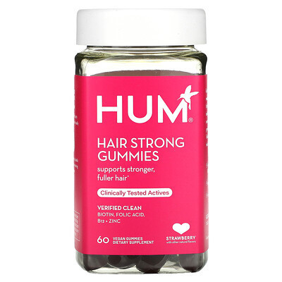 HUM Nutrition, Hair Strong Gummies, Strawberry, 60 Vegan Gummies | iHerb