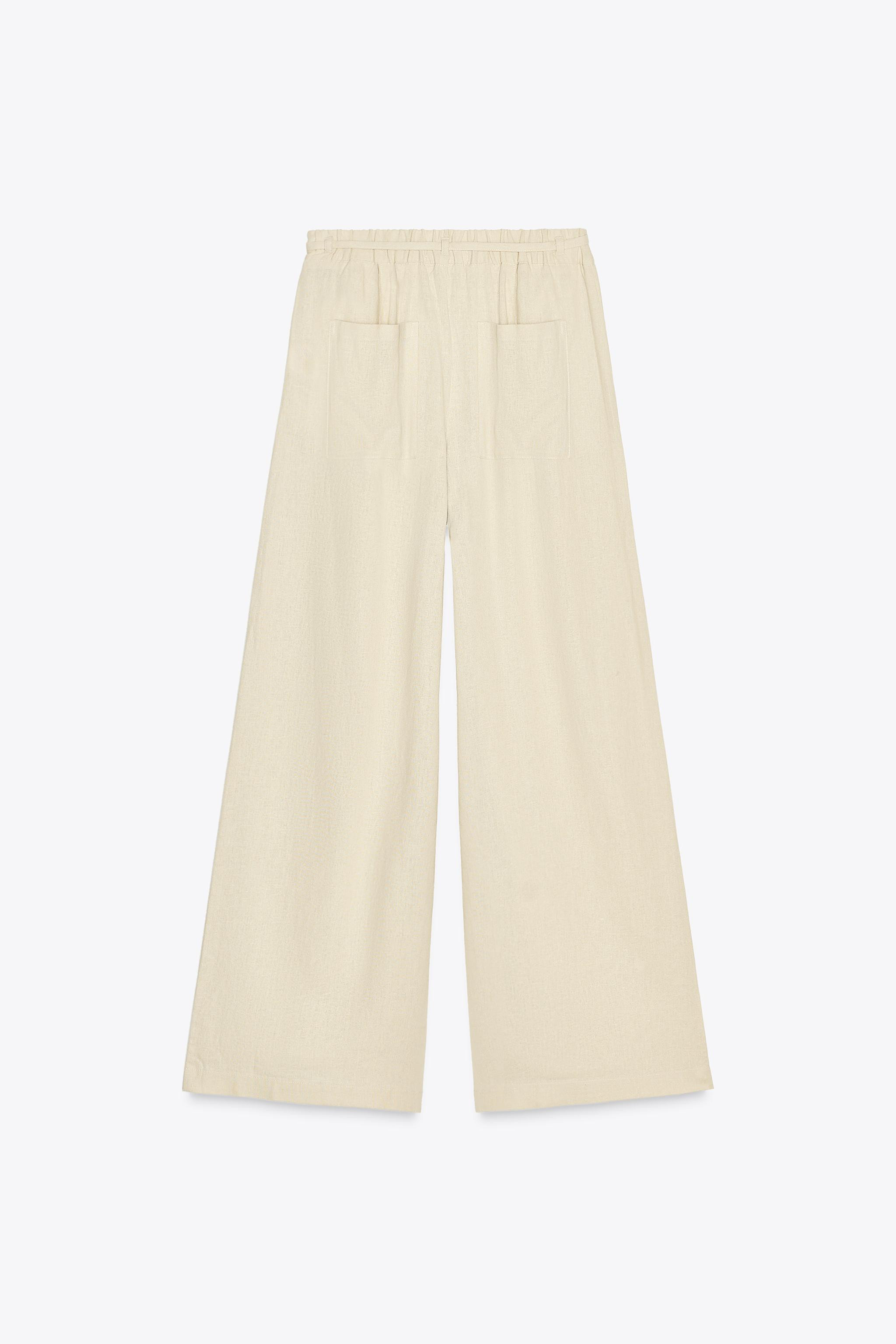 LINEN BLEND WIDE-LEG TROUSERS | Zara UK