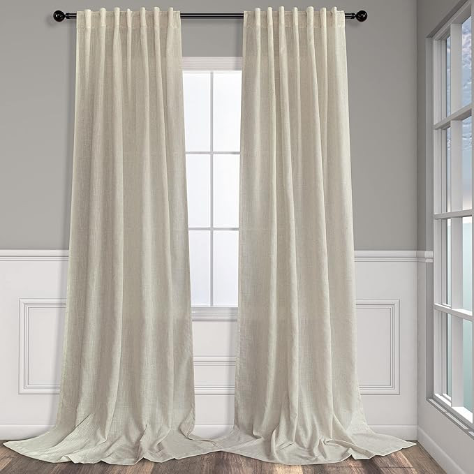Flax Linen Curtains 84 Inch Length for Bedroom 2 Panels Back Tab Pocket Light Filtering Simple Ca... | Amazon (US)