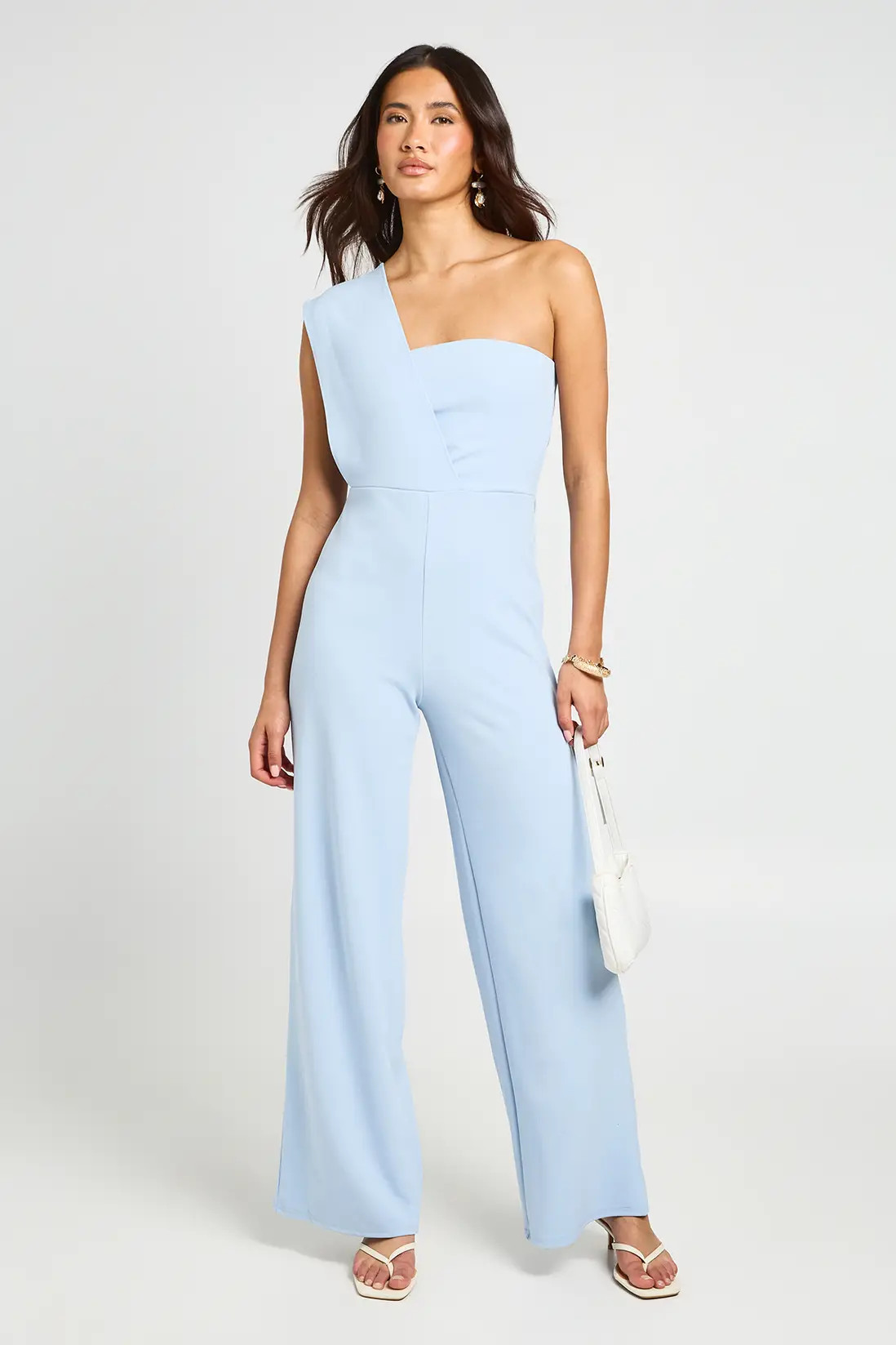 Pastel Blue One Shoulder Drape Detail Straight Leg Jumpsuit | Boohoo | Boohoo.com (UK & IE)