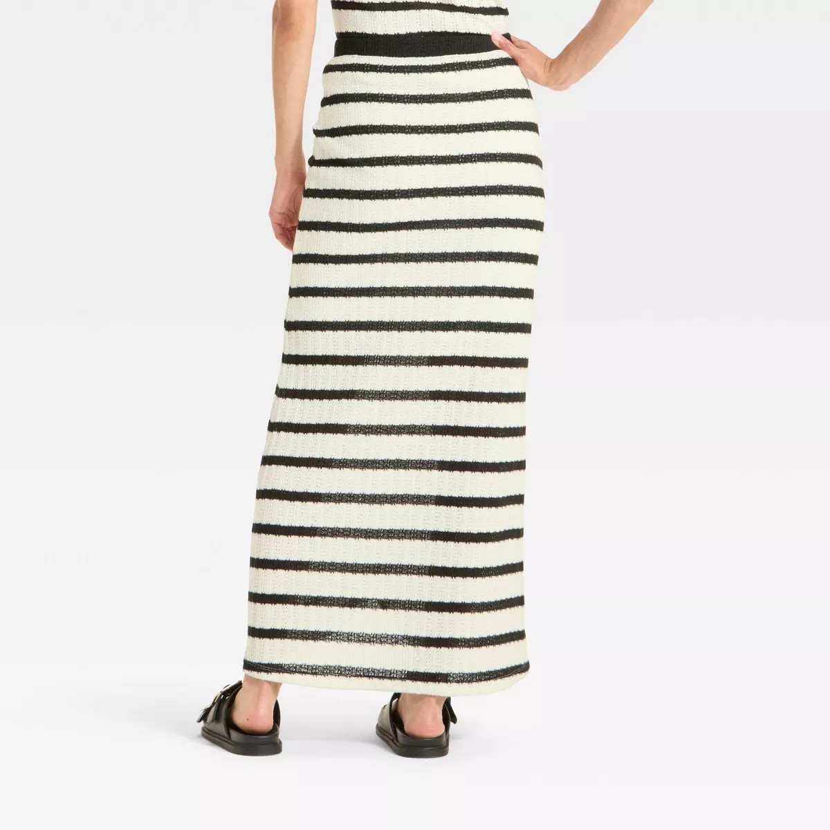 Women's Knit Openwork Maxi Sweater Skirt - Universal Thread™ Black/White Striped M | Target