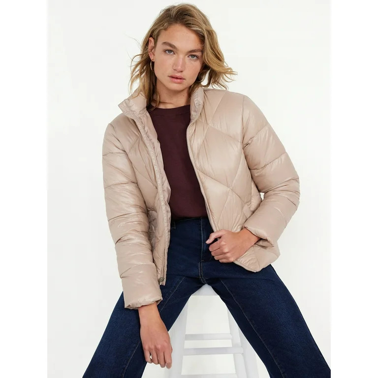 Time and Tru Women's Short Quilted Puffer Jacket, Sizes XS-3X | Walmart (US)