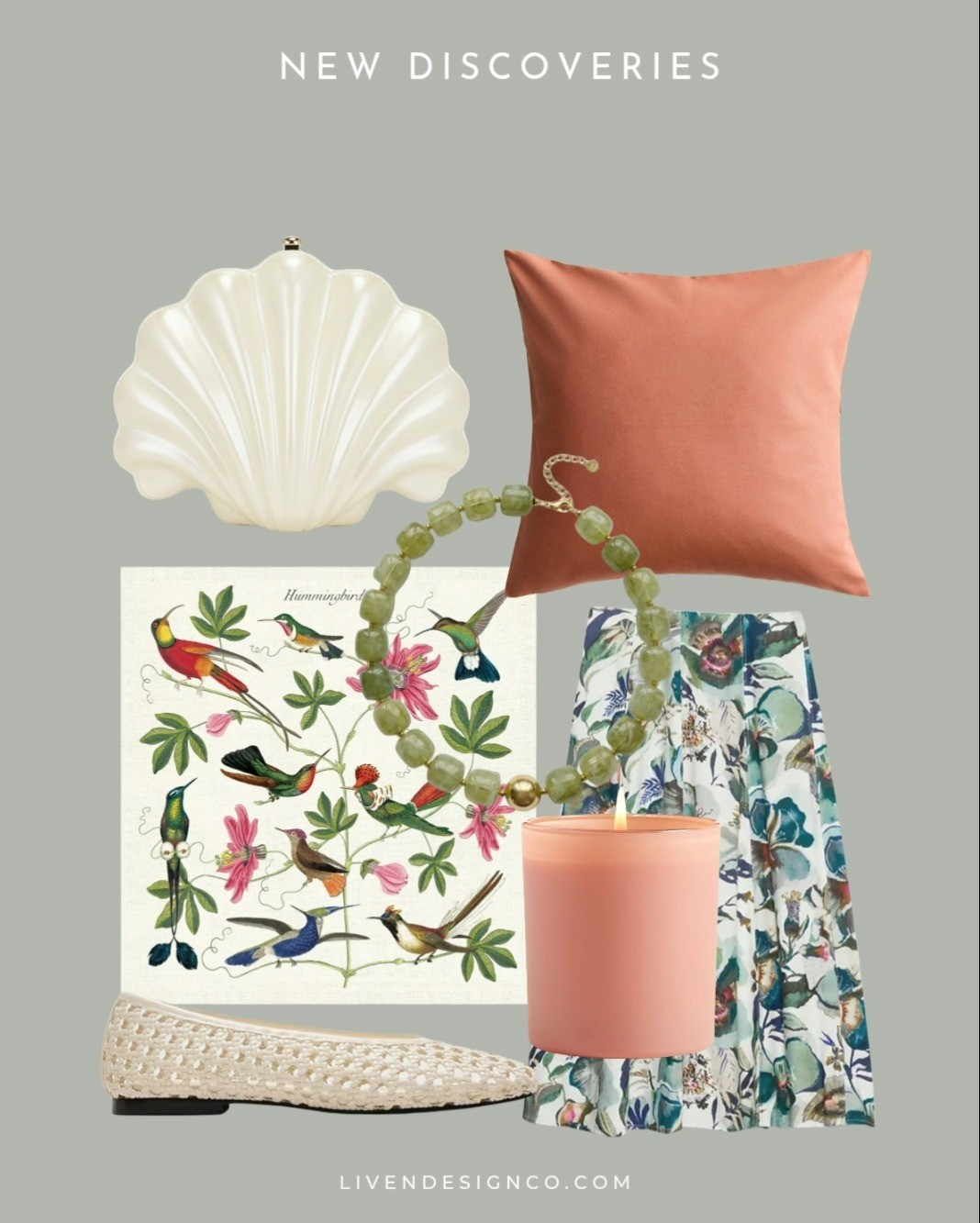 New discoveries. Spring summer style. Banana Republic. Shell clutch. Outdoor Pillow cover. Botanical napkins. Amazon find. Statement necklace. Green bead resin necklace. Scented candle. Crate and Barrel. Woven ballet flat

#LTKSeasonal #LTKHome #LTKSaleAlert