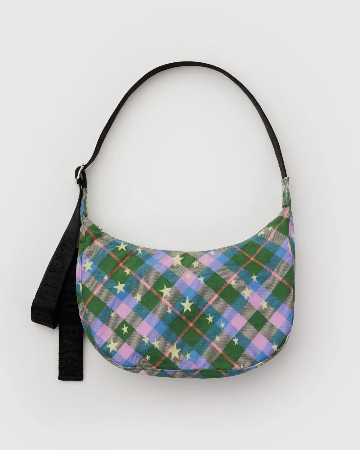 Medium Nylon Crescent Bag Green Star Plaid - Baggu | BAGGU