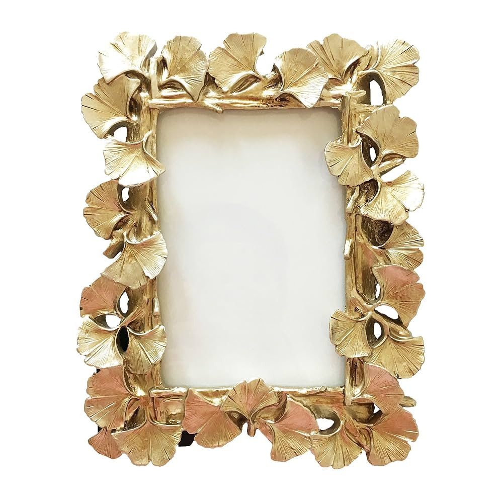 BeneAlways Ginkgo Leaves Photo Frame Polyresin Picture Frame for Photo Lovers (Gold Rectangle) | Amazon (US)