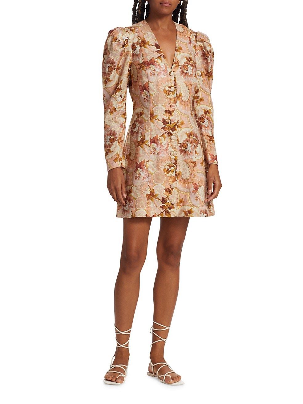 ALÉMAIS Phillipa Floral Puff-Sleeve Minidress | Saks Fifth Avenue