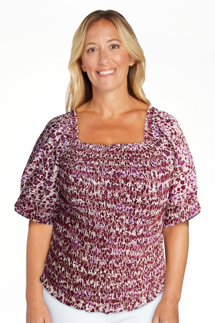 Terra and Sky Women\u2019s Plus Smocked Blouse with Elbow Length Sleeves, Sizes 0X-4X | Walmart (US)