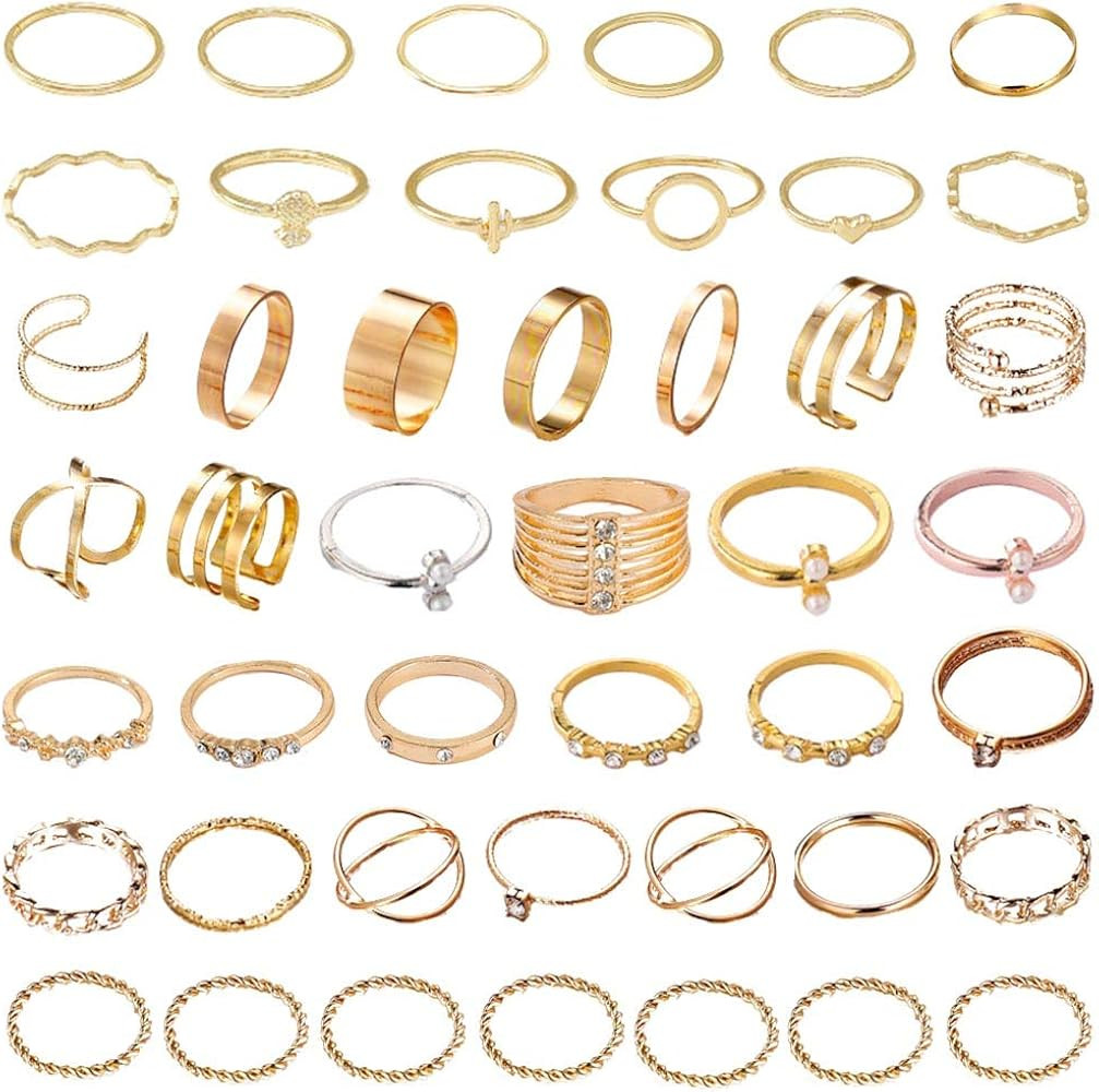 NNIOV Stacking Rings, Knuckle Ring Set, Simple Stackable Midi Cuff Rings, Bohemian Retro Vintage ... | Amazon (US)