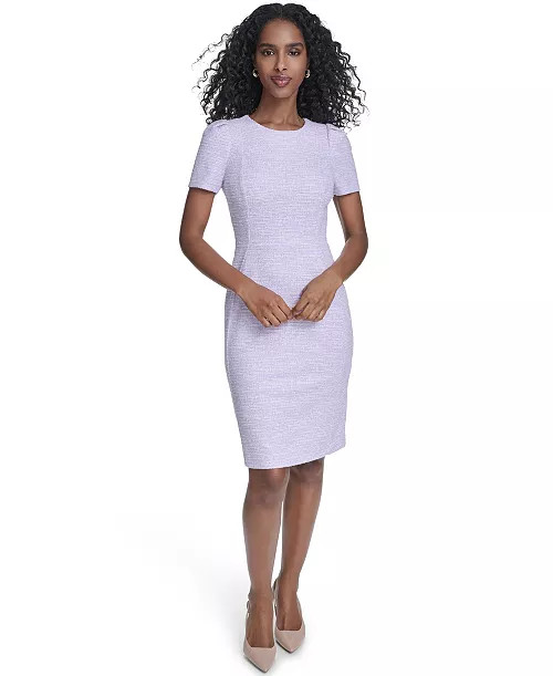 Women's Tweed Short-sleeve Sheath Mini Dress | Macy's