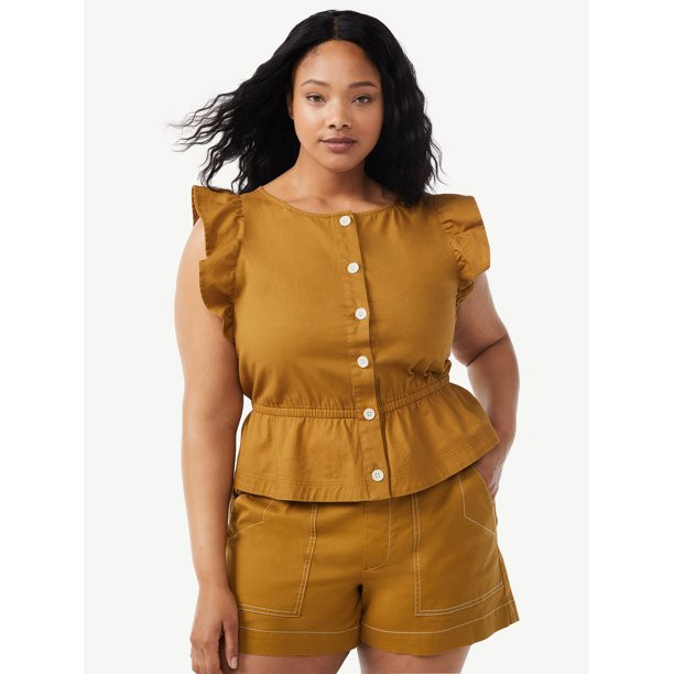 Free Assembly Women's Short Flutter Sleeve Waisted Top - Walmart.com | Walmart (US)