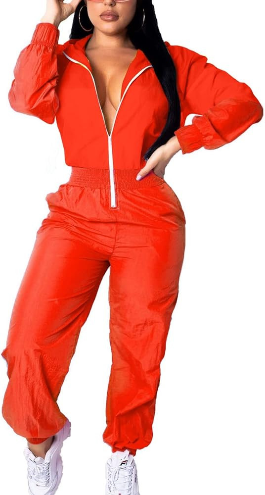 EOSIEDUR Women's Pullover Hoodies Jumpsuit Zipper Jacket Windbreaker Elastic Waistband Pants One Pie | Amazon (US)