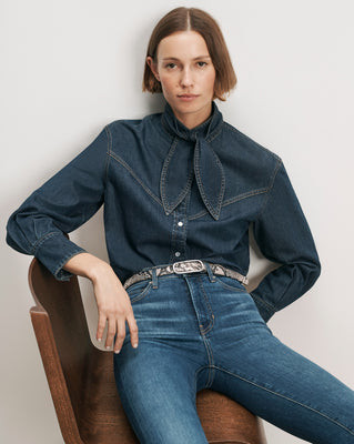 Genetta Chambray Button-Down Shirt | Veronica Beard