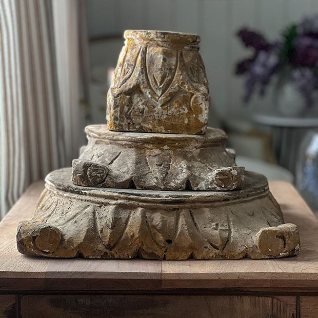 Carved Wood Mini Pillar Base | Antique Farm House