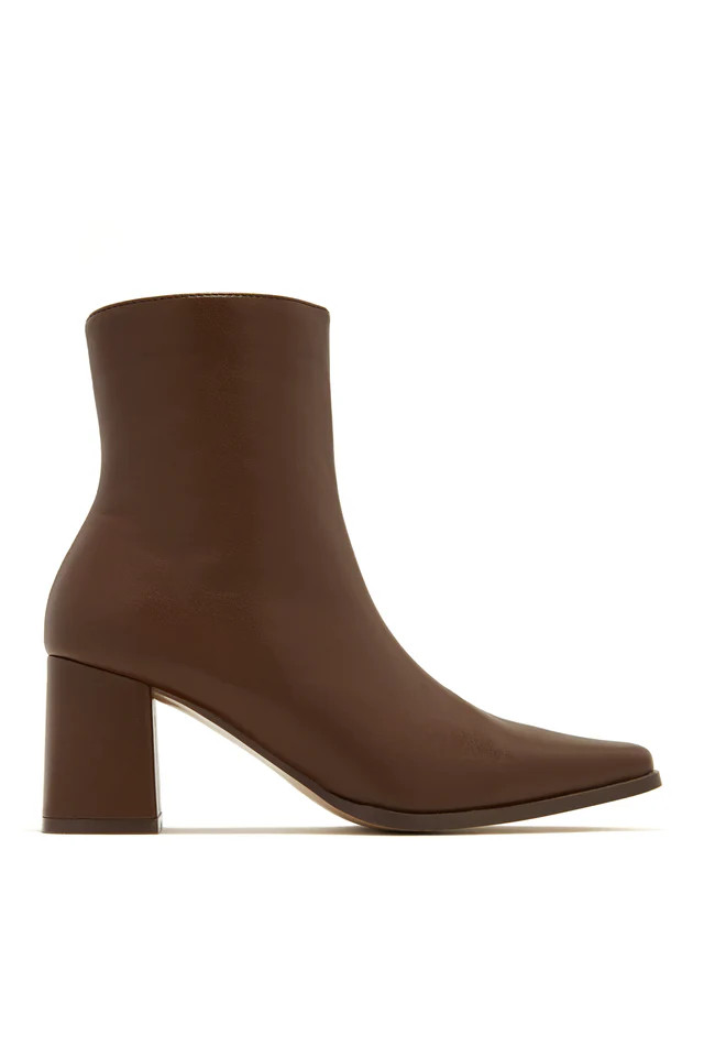 Miss Lola | Lorette Brown Block Heel Ankle Boots | MISS LOLA