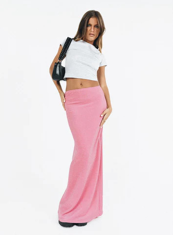 Harriette Maxi Skirt Pink Lurex | Princess Polly US