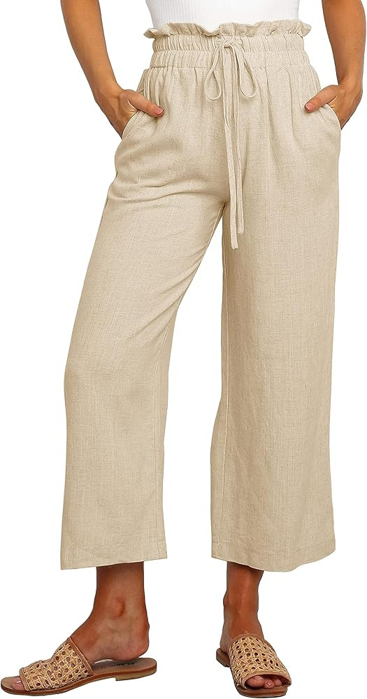 Febriajuce Womens Summer Wide Leg Pants Paper Bag Elastic High Waist Pants with Drawstrings Loose... | Amazon (US)