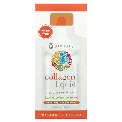 Youtheory, Liquid Collagen, Natural Berry, 5,000 mg, 12 Liquid Tubes, 1 fl oz (30 ml) Each | iHerb