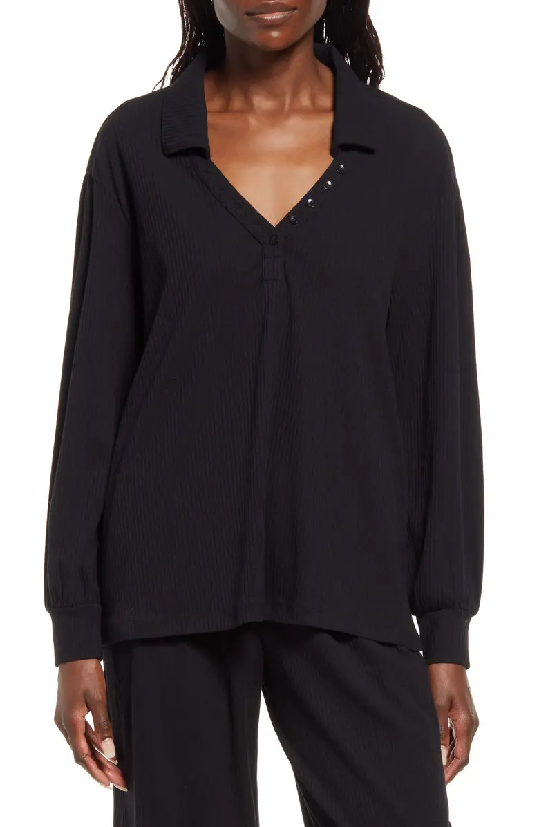 Rib Long Sleeve Organic Cotton Blend Henley Pajama Top | Nordstrom